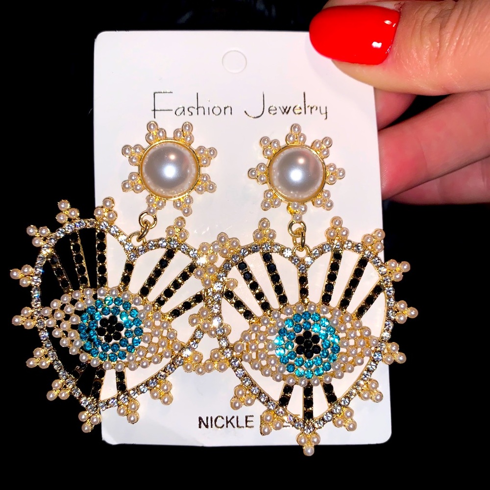 Evil Eye heart statement earrings
